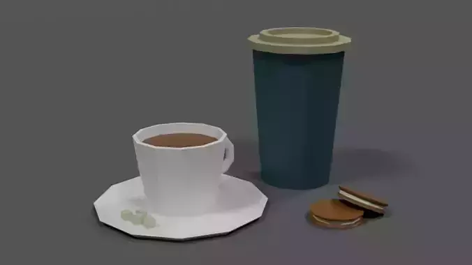 Low Poly Cartoon Coffee Scene