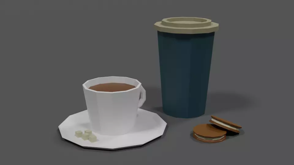 Low Poly Cartoon Coffee Scene Low-poly 3D model