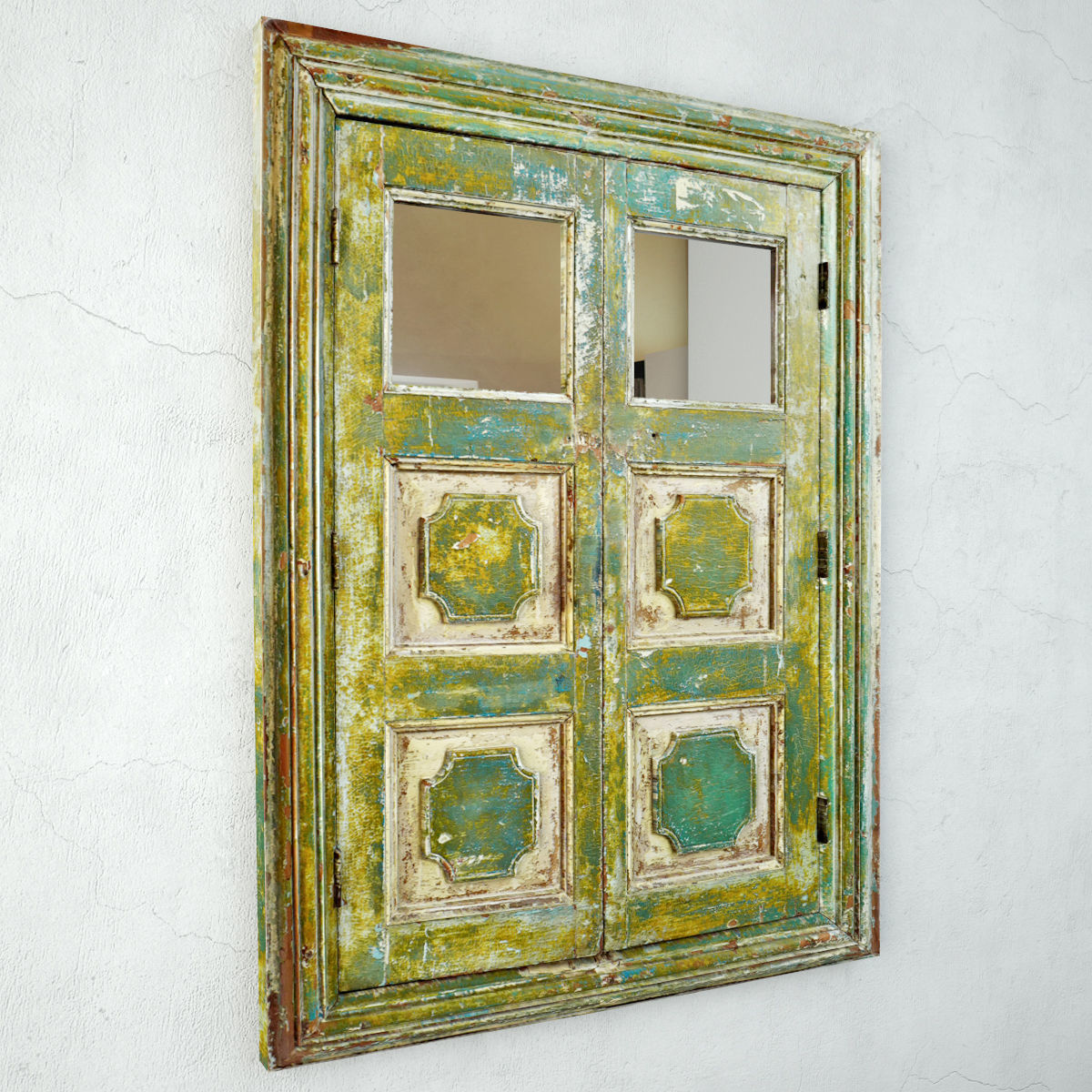 Antique Colonial Storage Cabinet Mirror 3D model_3