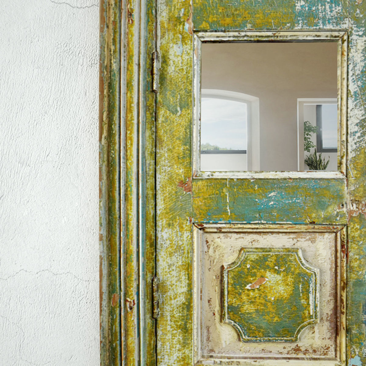 Antique Colonial Storage Cabinet Mirror 3D model_5