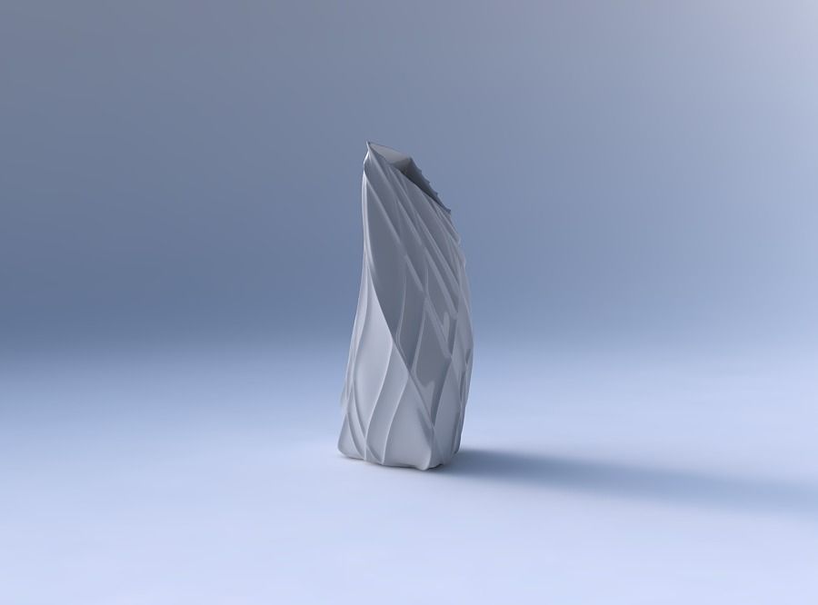 Vase twist tipped triangle with wavy sparse extruded lines 3D print model_4