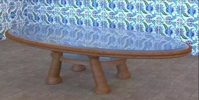 Table wooden with floral pattern on wall