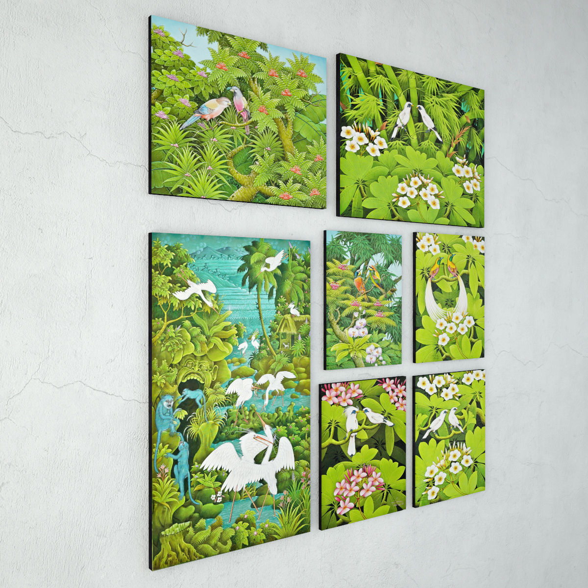 Balinese Garden Bird Paintings 3D model_3