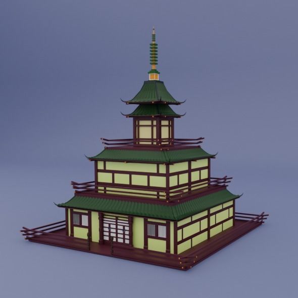 Ancient Chinese House Low-poly 3D model_1