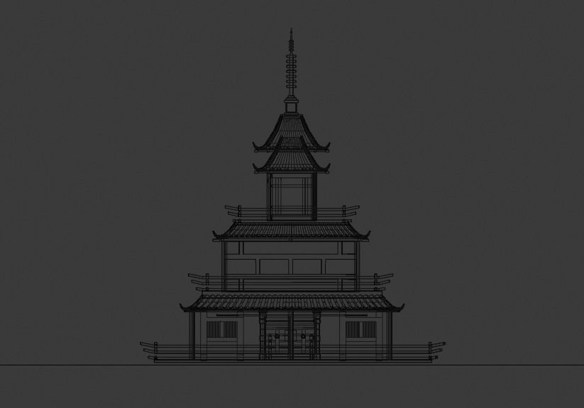 Ancient Chinese House Low-poly 3D model_6