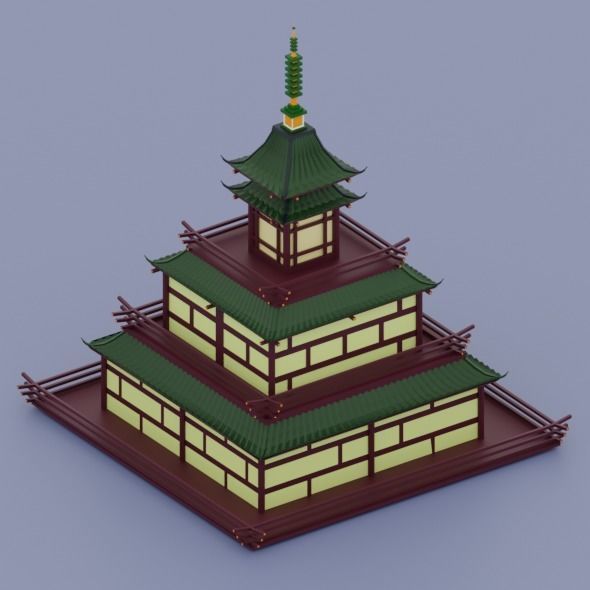 Ancient Chinese House Low-poly 3D model_4