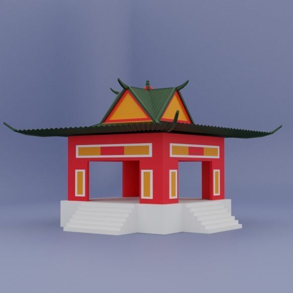 Low Poly old Chinese House Low-poly 3D model_2