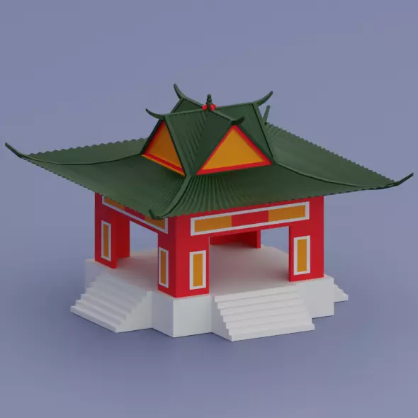 Low Poly old Chinese House Low-poly 3D model_0