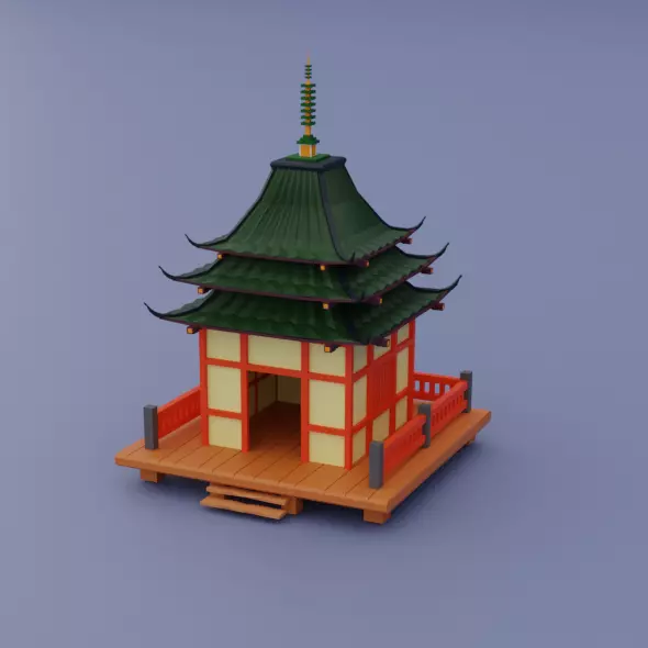 Ancient Chinese store Low-poly 3D model_0