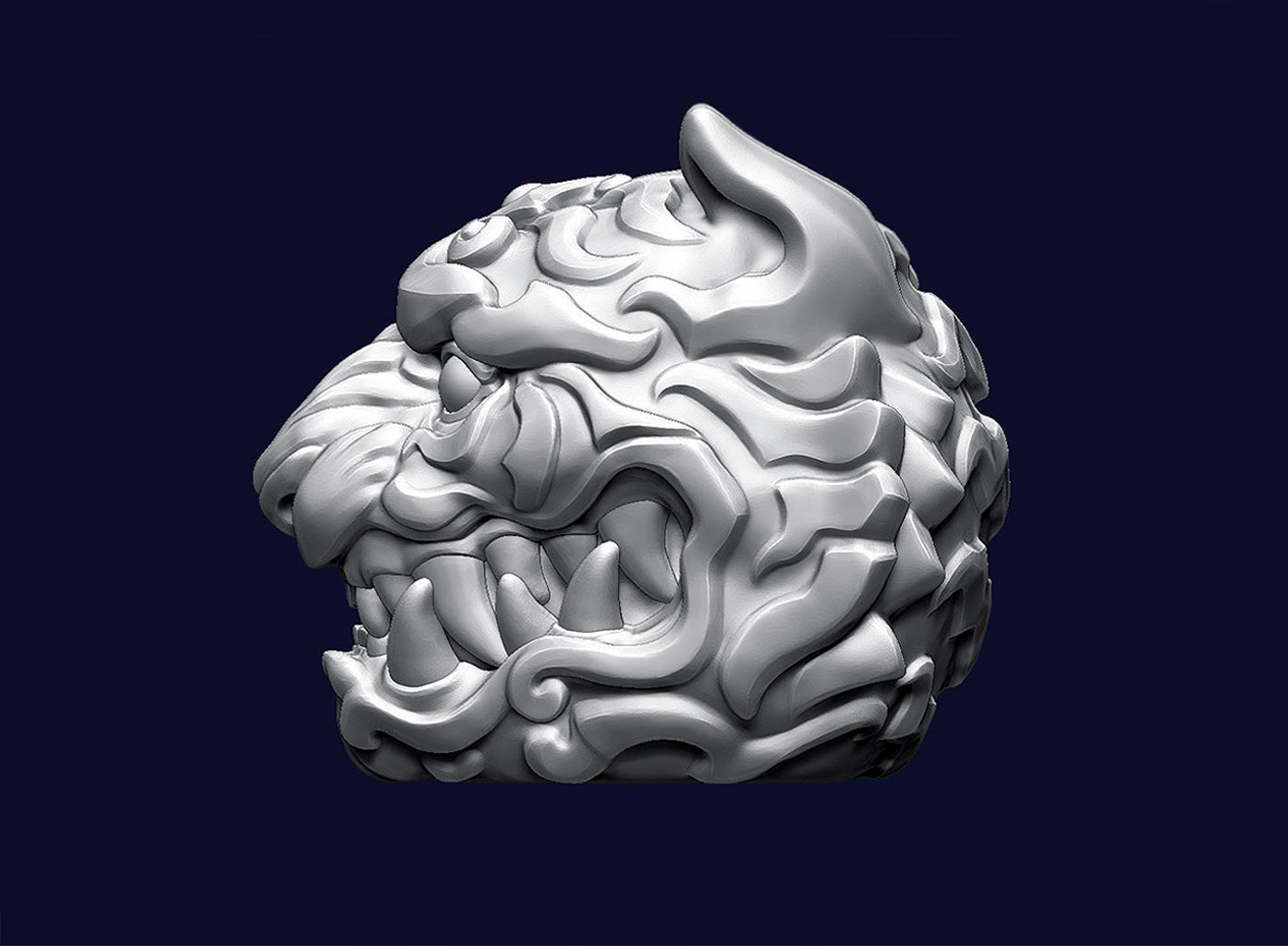 Tiger Head Ornamental 3D print model_4