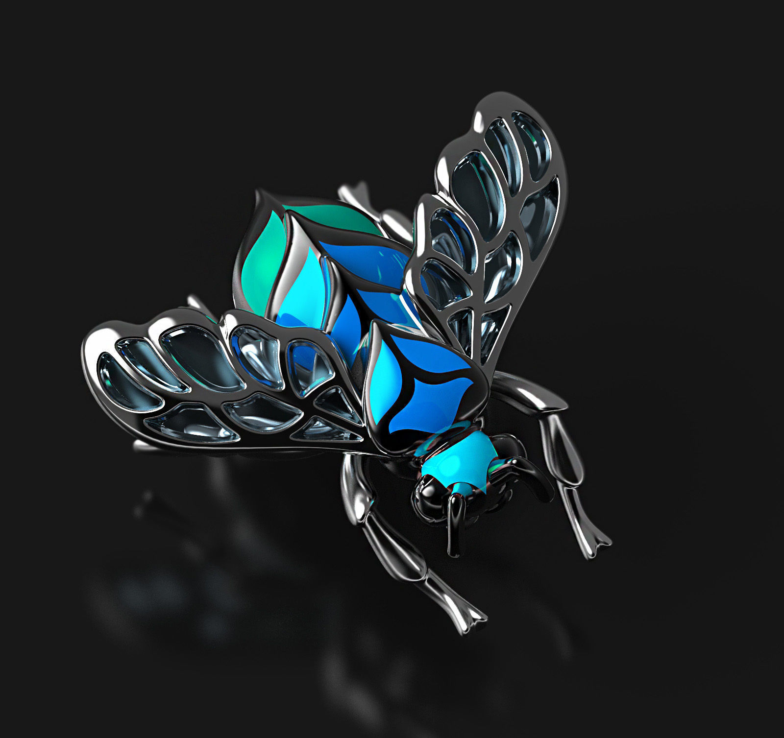 Blue Bee enamel ring 3D print model_5