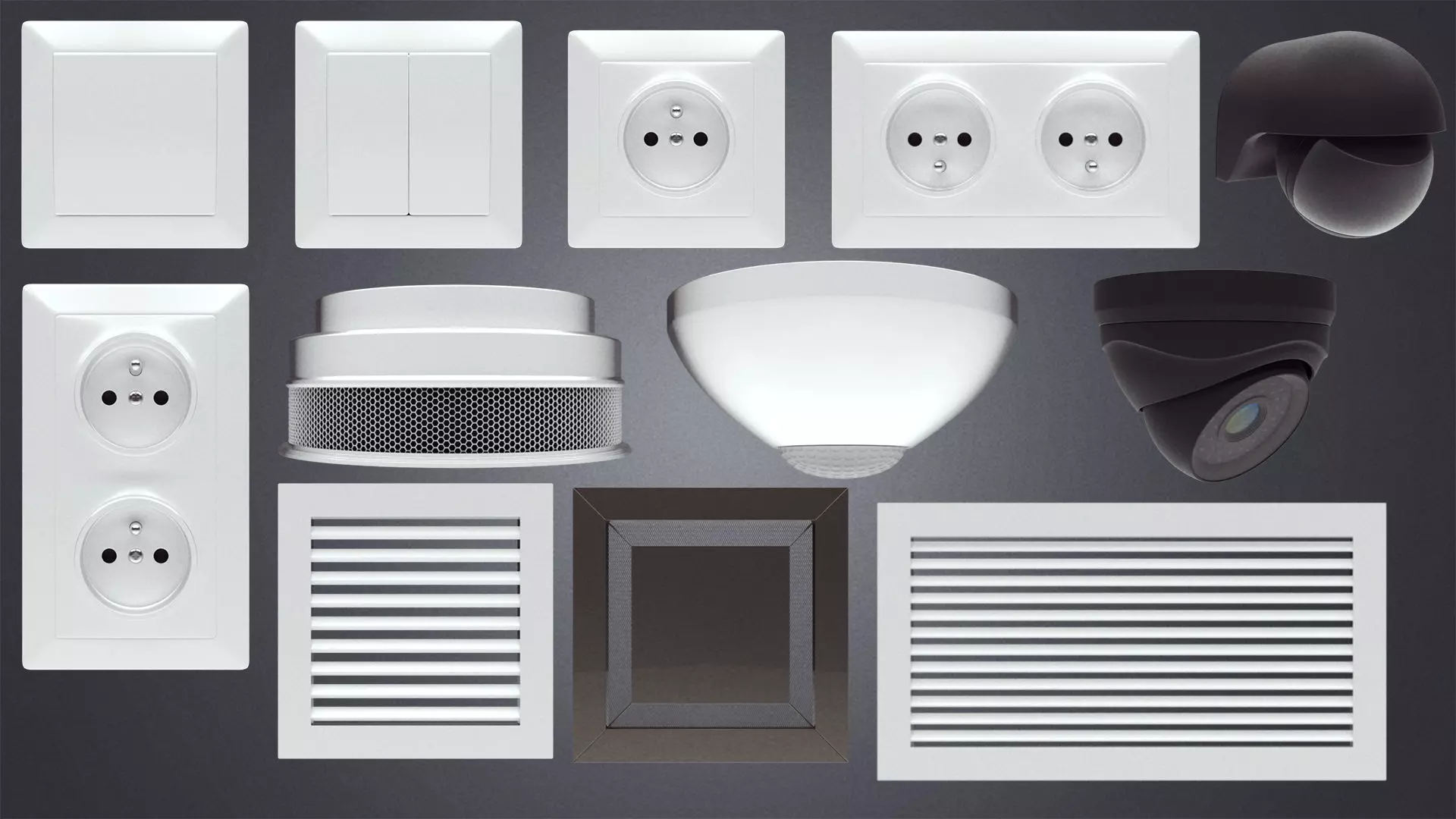 Electric socket and light switch and other props 3d models 3D model_0