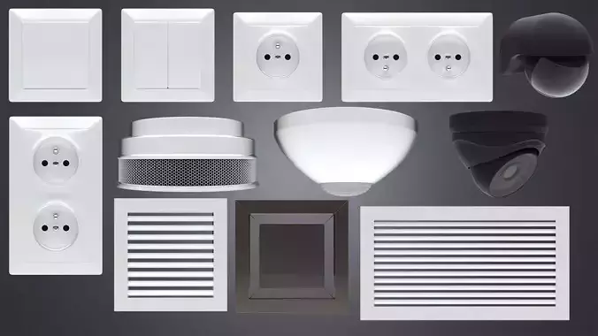 Electric socket and light switch and other props 3d models