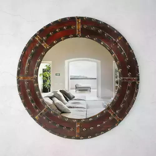Round Ox Cart Mirror