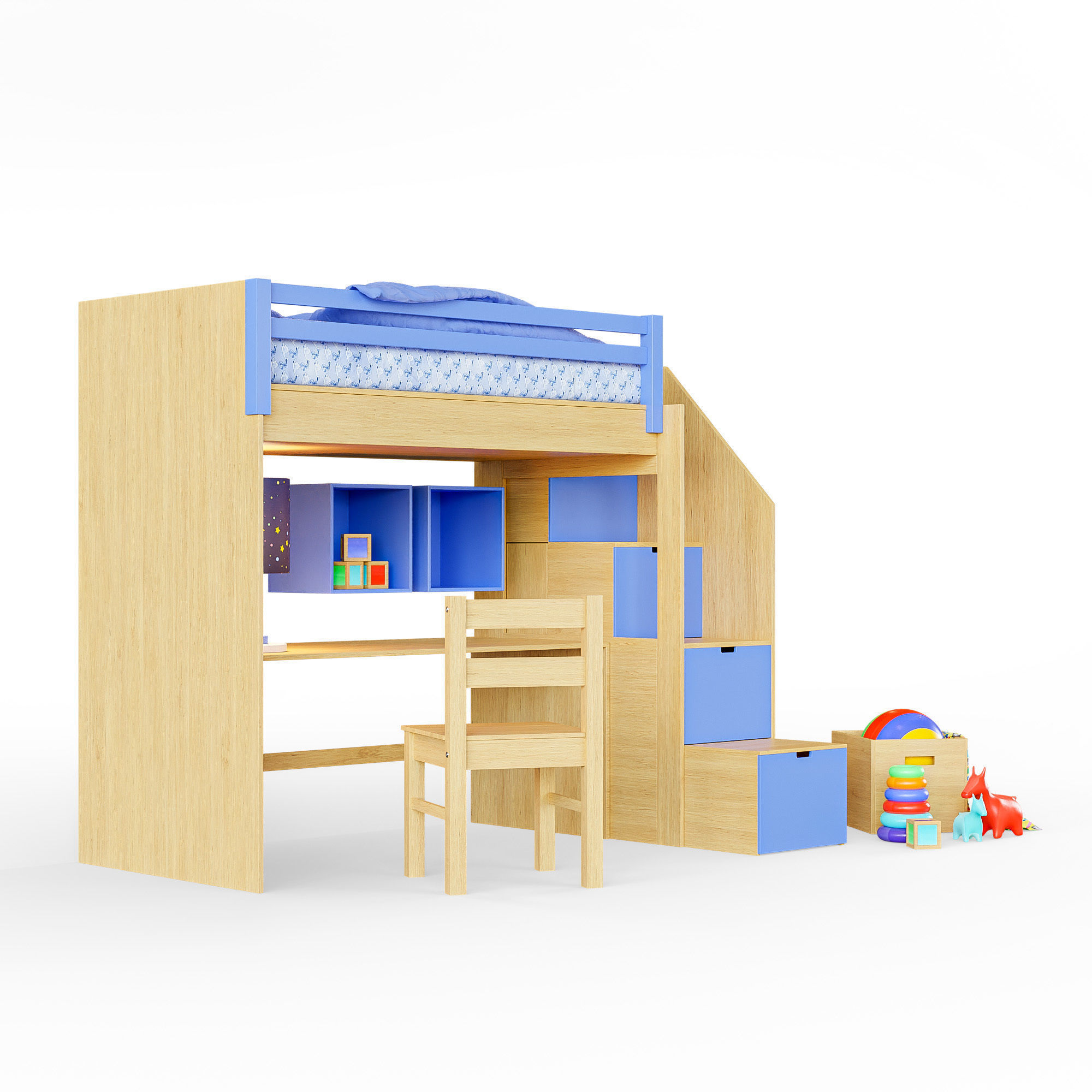 Childrens Bunk Bed Low-poly 3D model_5