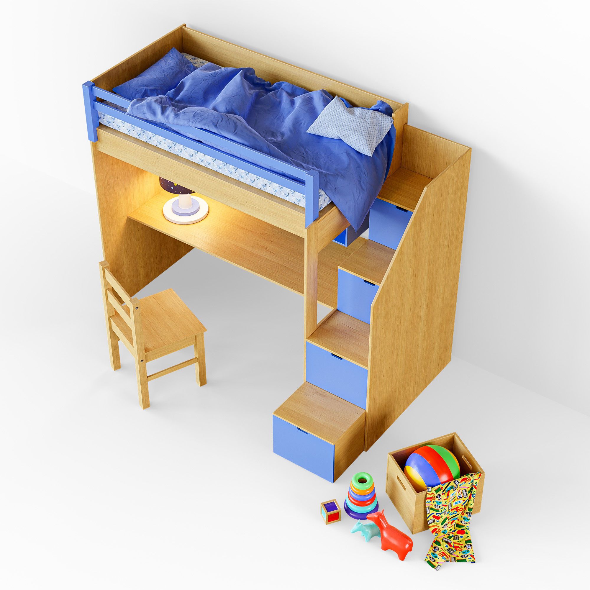 Childrens Bunk Bed Low-poly 3D model_3