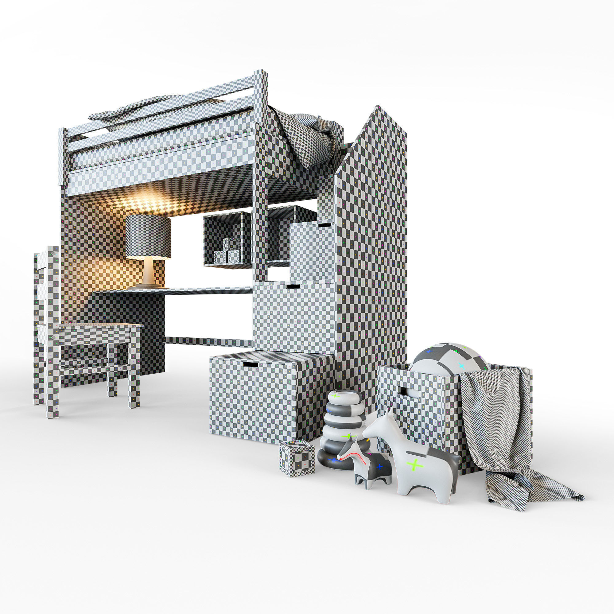 Childrens Bunk Bed Low-poly 3D model_2