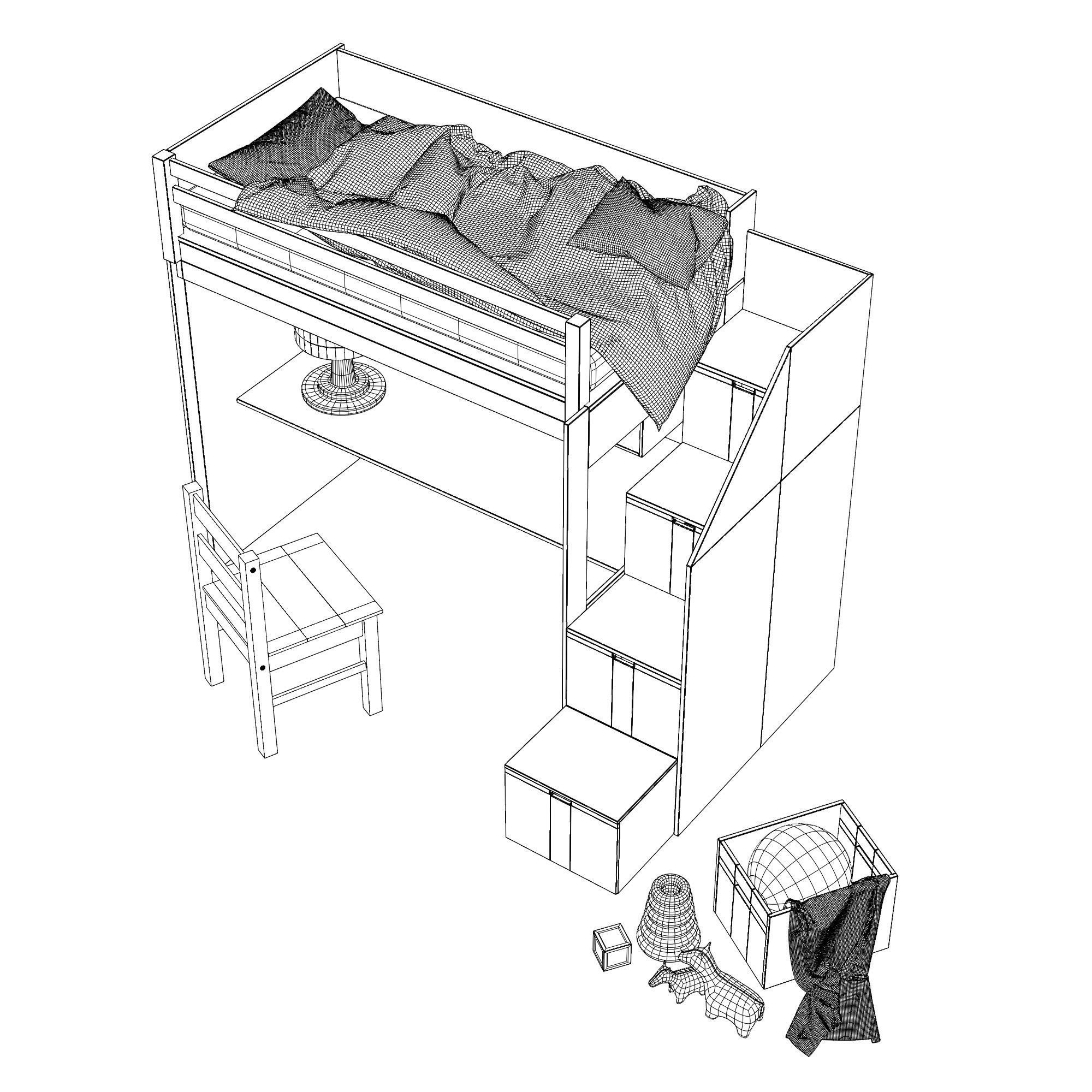Childrens Bunk Bed Low-poly 3D model_10