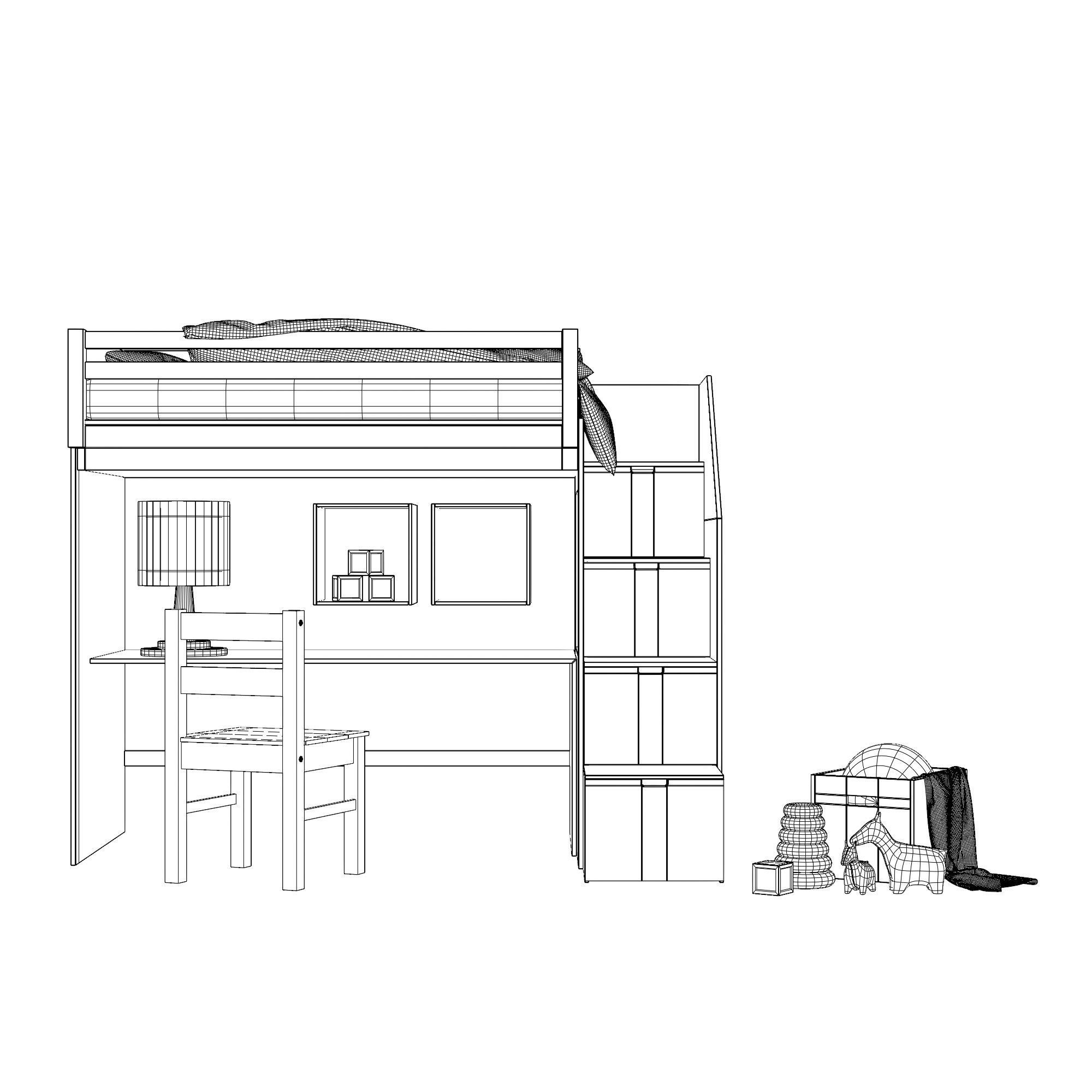 Childrens Bunk Bed Low-poly 3D model_11