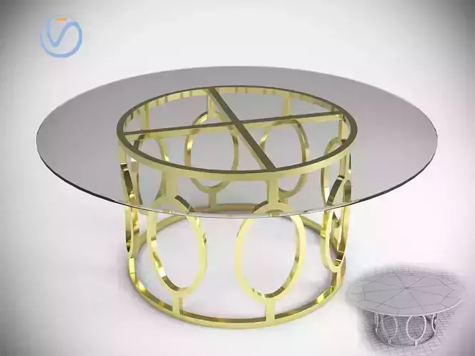 yellow-transparent-coffee-table-mirror round dining table in ... 3D model