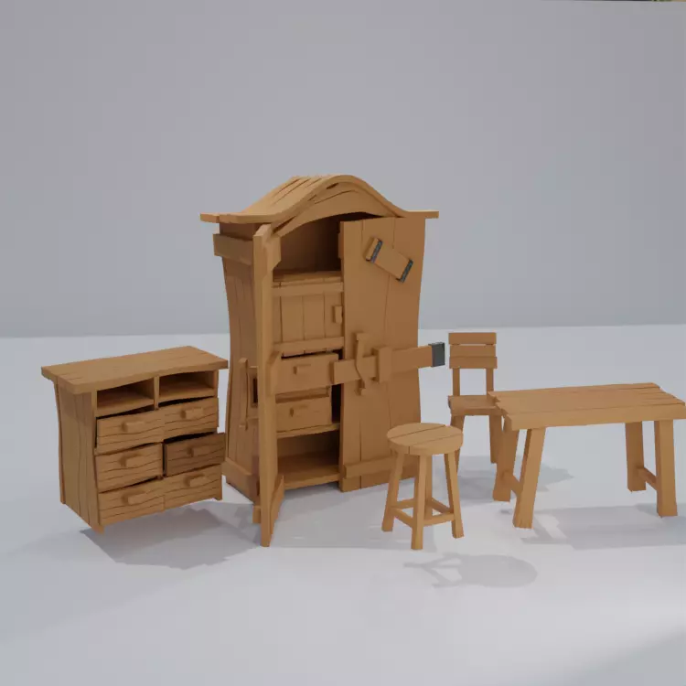Old furniture 3d model cycle and Eevee render 3D model