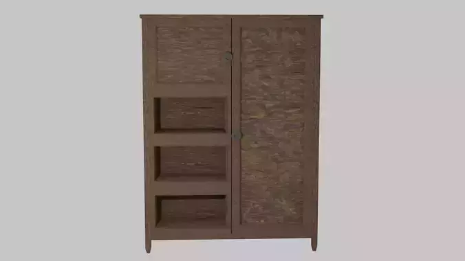 Wardrope 3D Model wooden cabinet with shelves and drawers