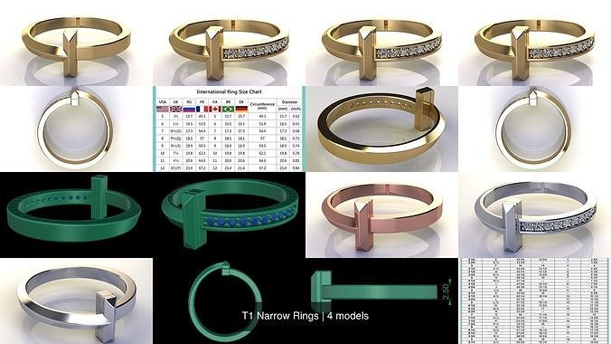 T1 Narrow Rings 3D Model Collection