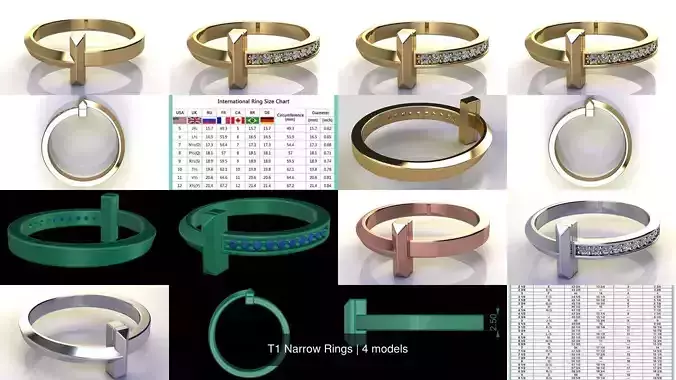 T1 Narrow Rings 3D Model Collection