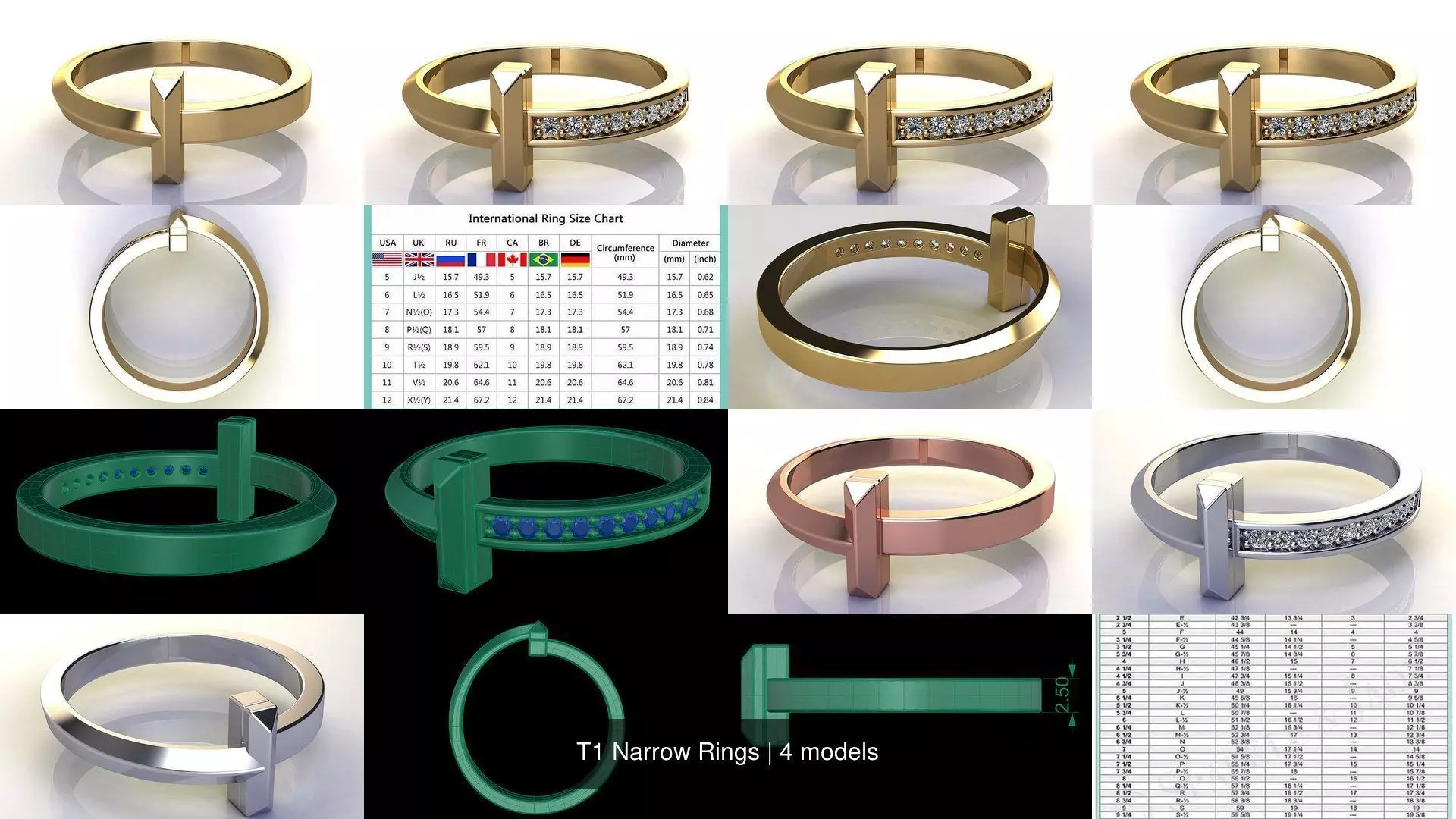 T1 Narrow Rings 3D Model Collection_0