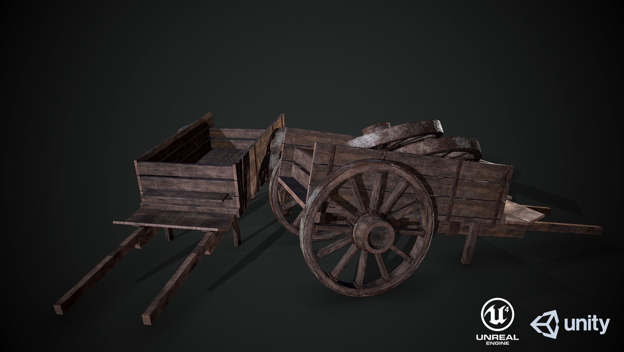 Medieval Wooden Cart Low-poly 3D model_3