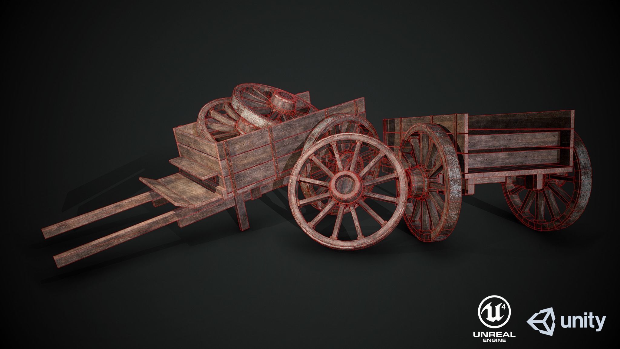 Medieval Wooden Cart Low-poly 3D model_11
