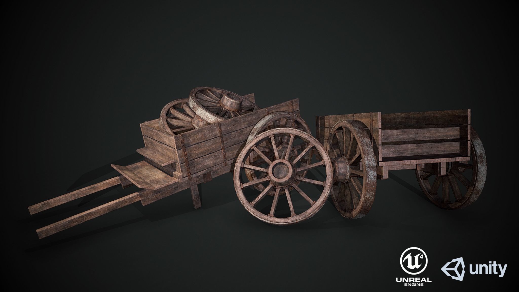 Medieval Wooden Cart Low-poly 3D model_1
