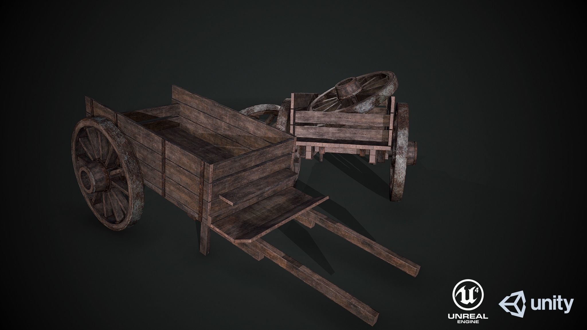 Medieval Wooden Cart Low-poly 3D model_2