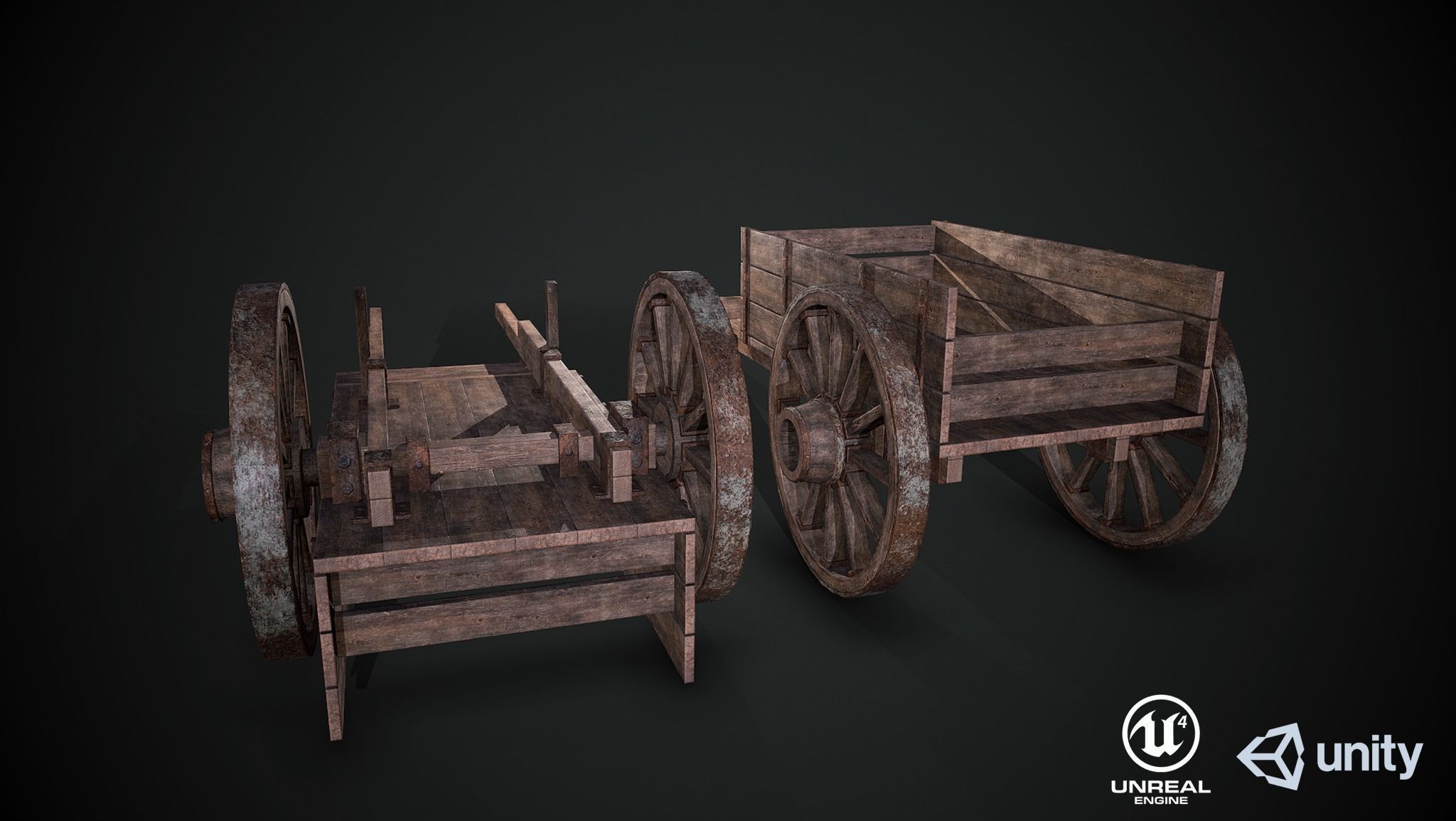 Medieval Wooden Cart Low-poly 3D model_10
