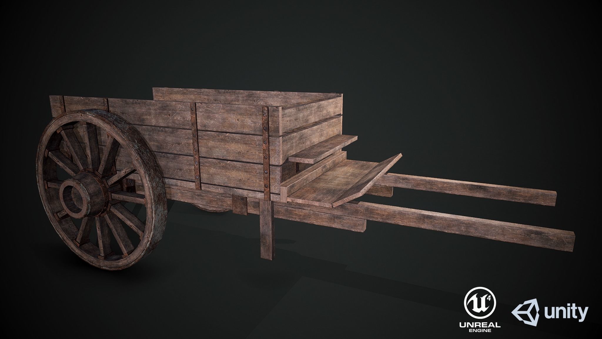 Medieval Wooden Cart Low-poly 3D model_9