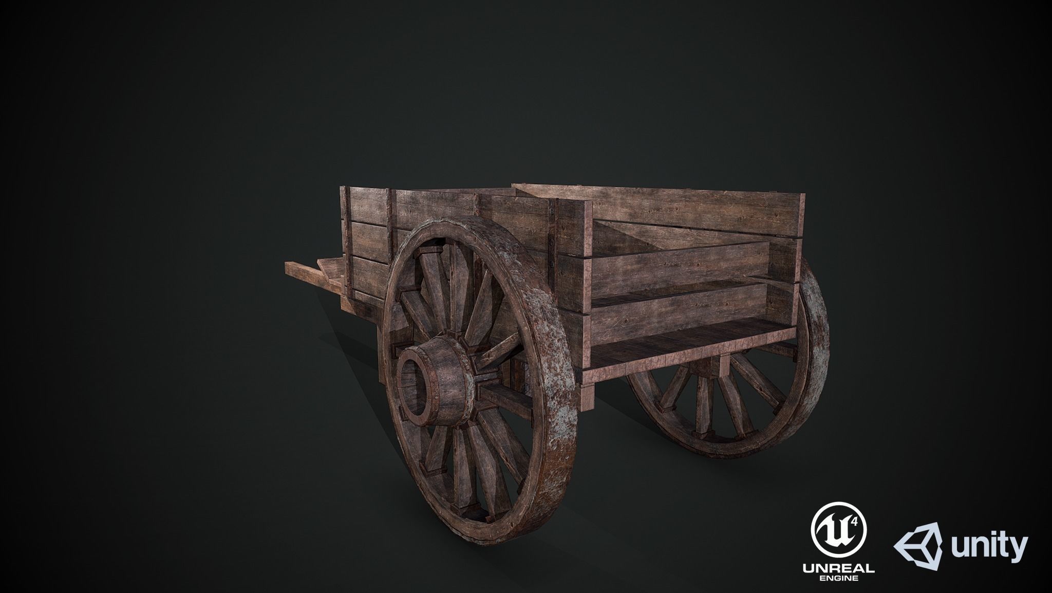 Medieval Wooden Cart Low-poly 3D model_8