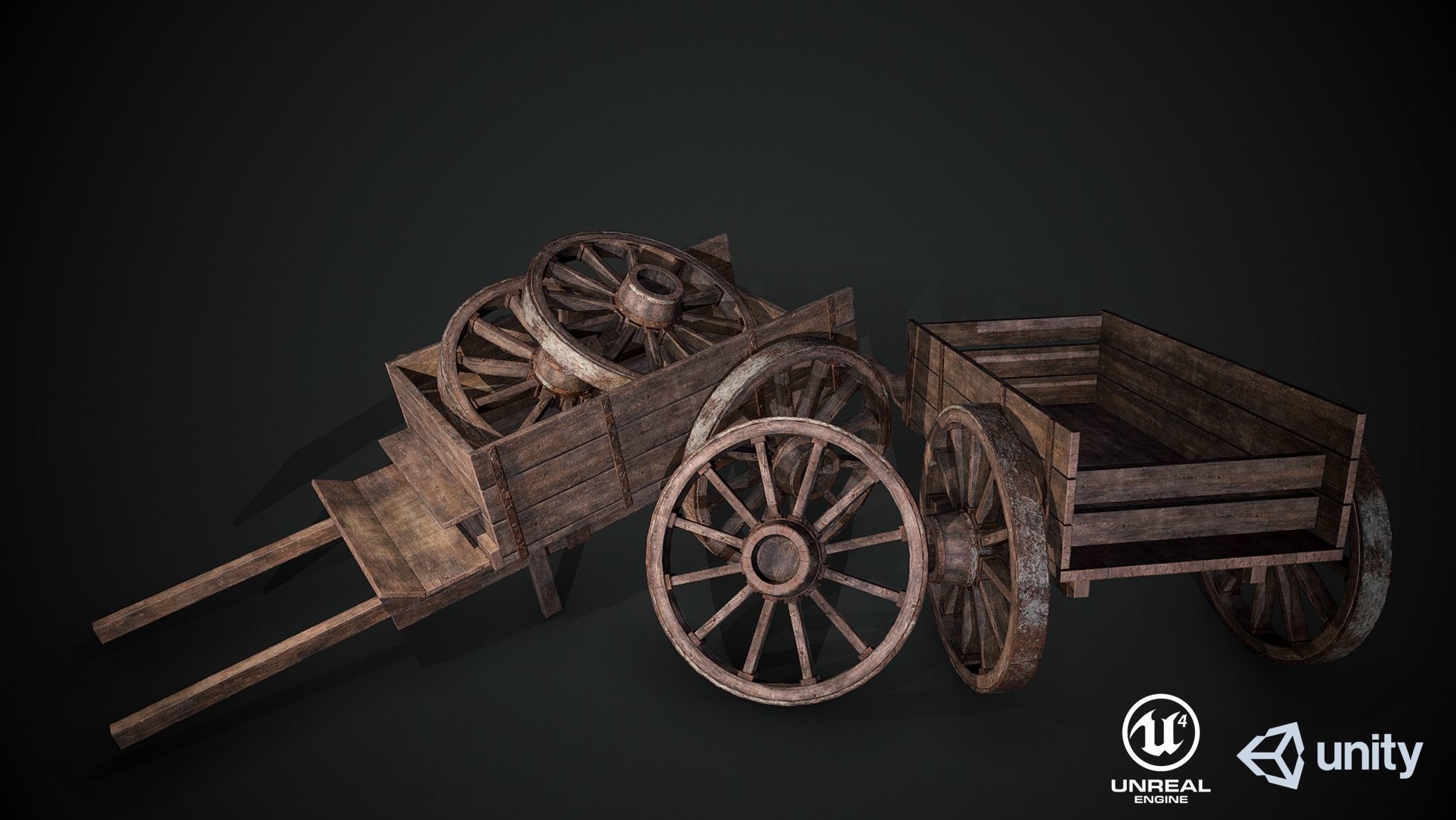 Medieval Wooden Cart Low-poly 3D model_0