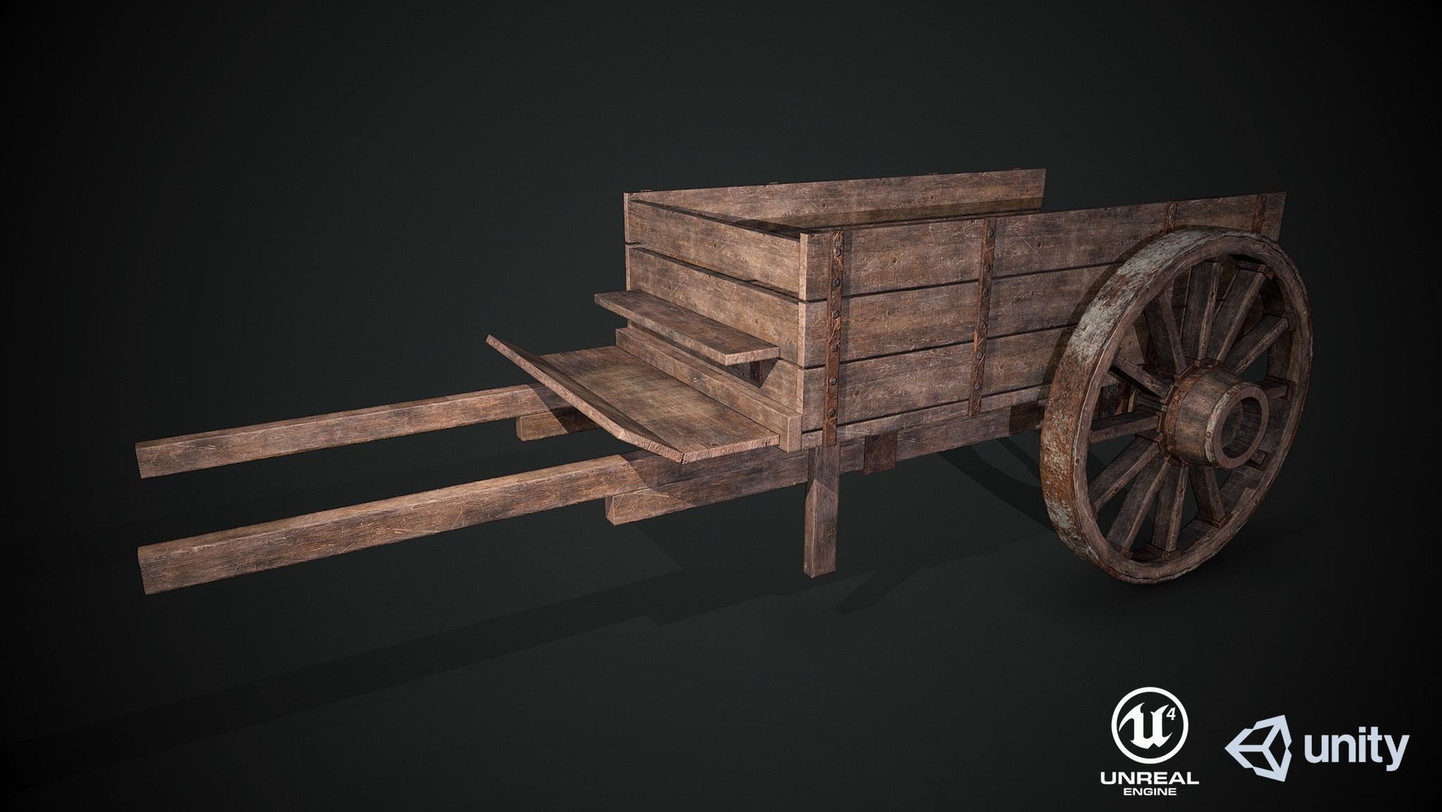 Medieval Wooden Cart Low-poly 3D model_7