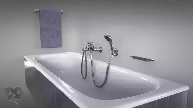 Bathtub bathroom with and sink 3D model