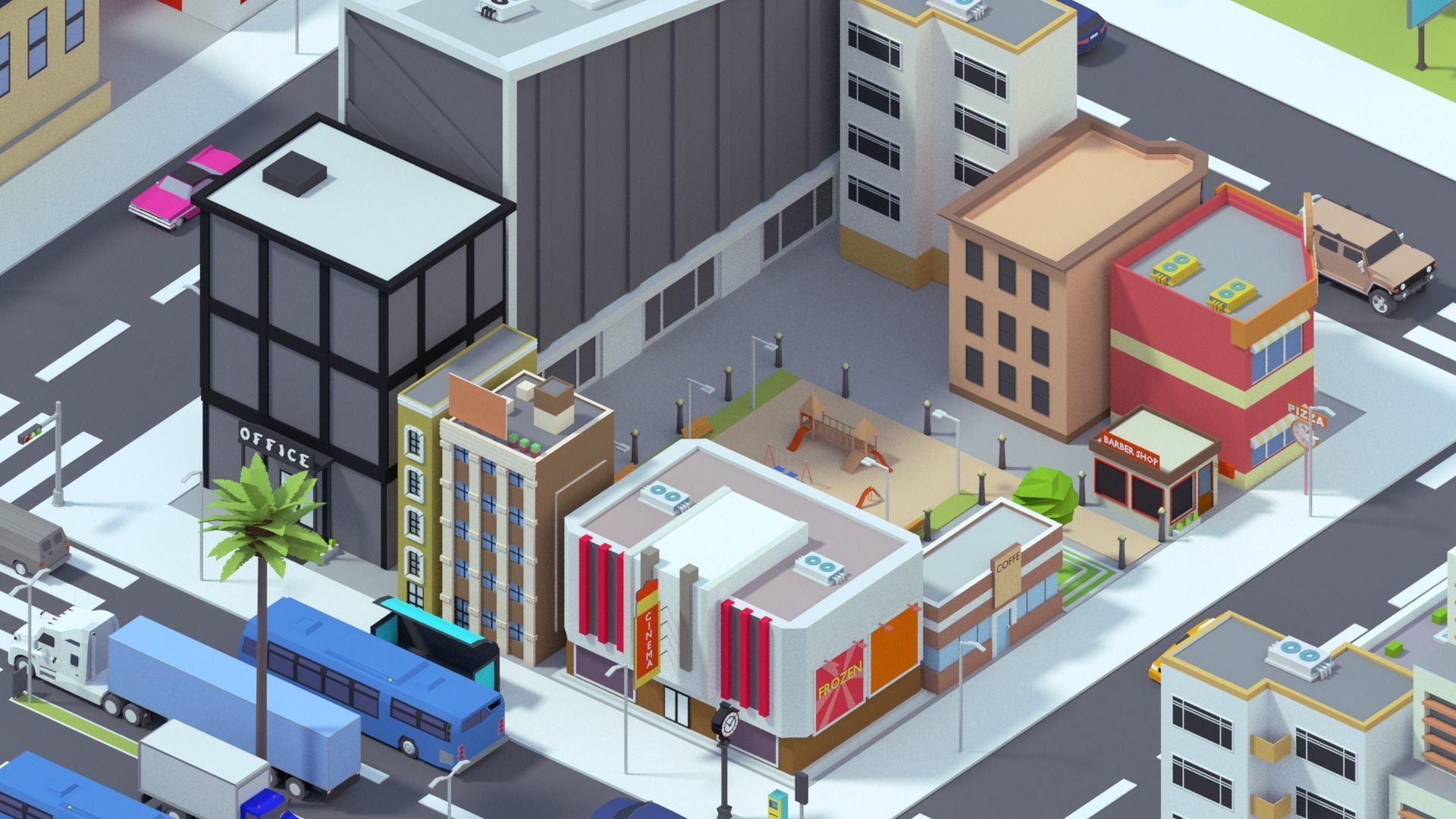 Low Poly City building with windows and balconies Low-poly 3D model_10