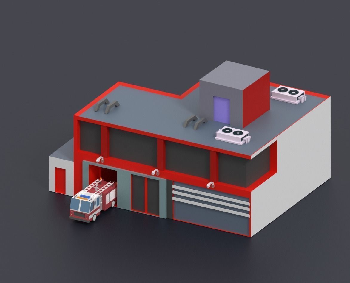 Low Poly City building with windows and balconies Low-poly 3D model_27