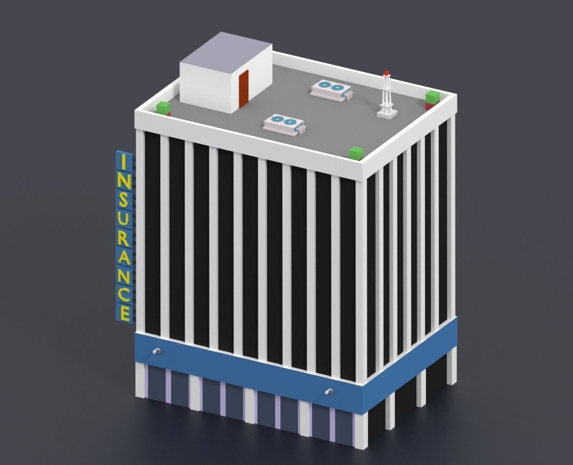 Low Poly City building with windows and balconies Low-poly 3D model_16