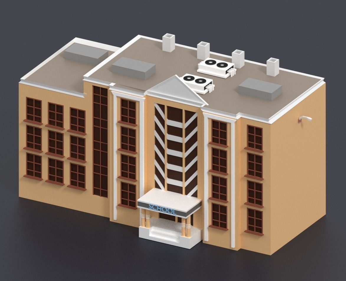 Low Poly City building with windows and balconies Low-poly 3D model_40