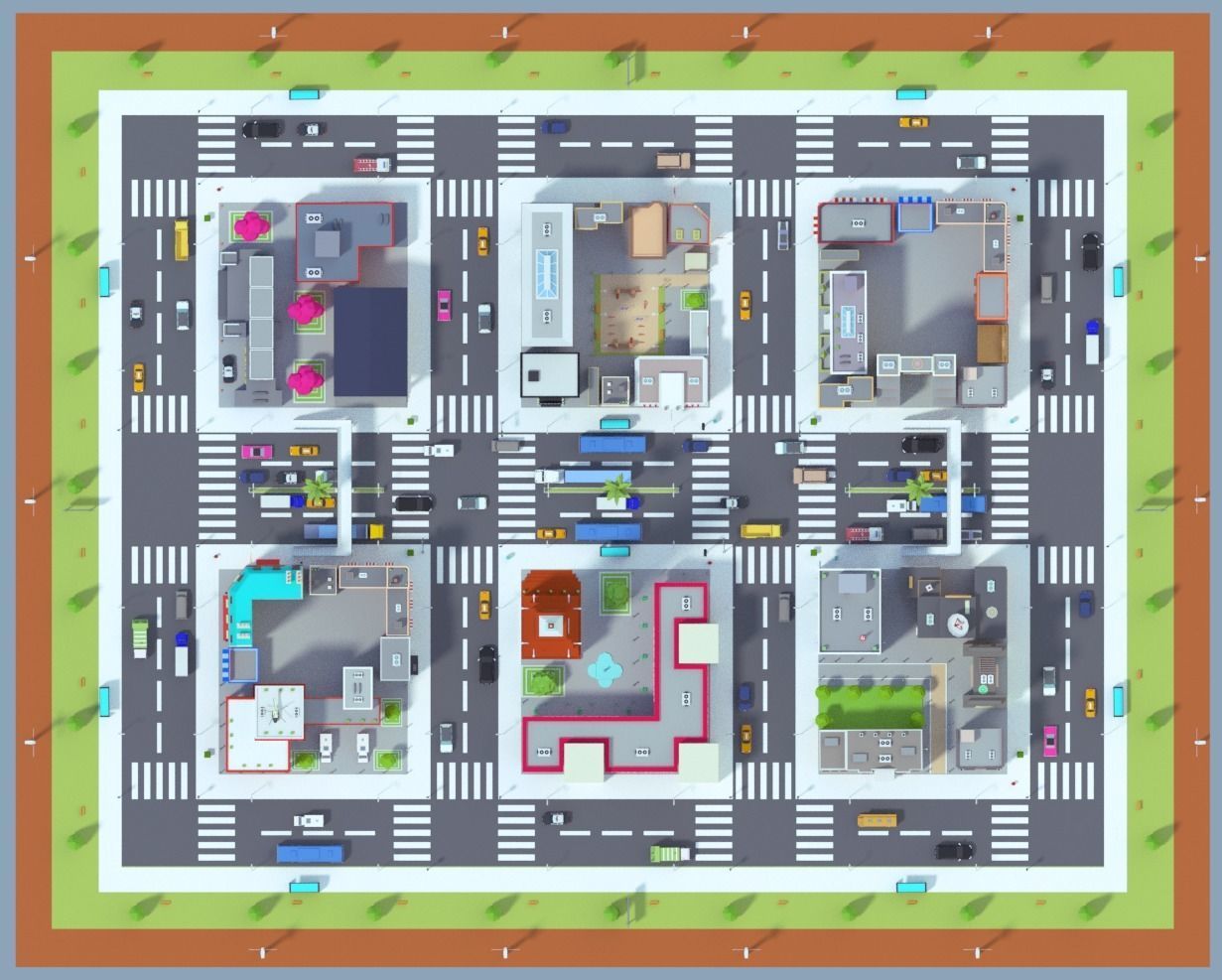 Low Poly City building with windows and balconies Low-poly 3D model_46