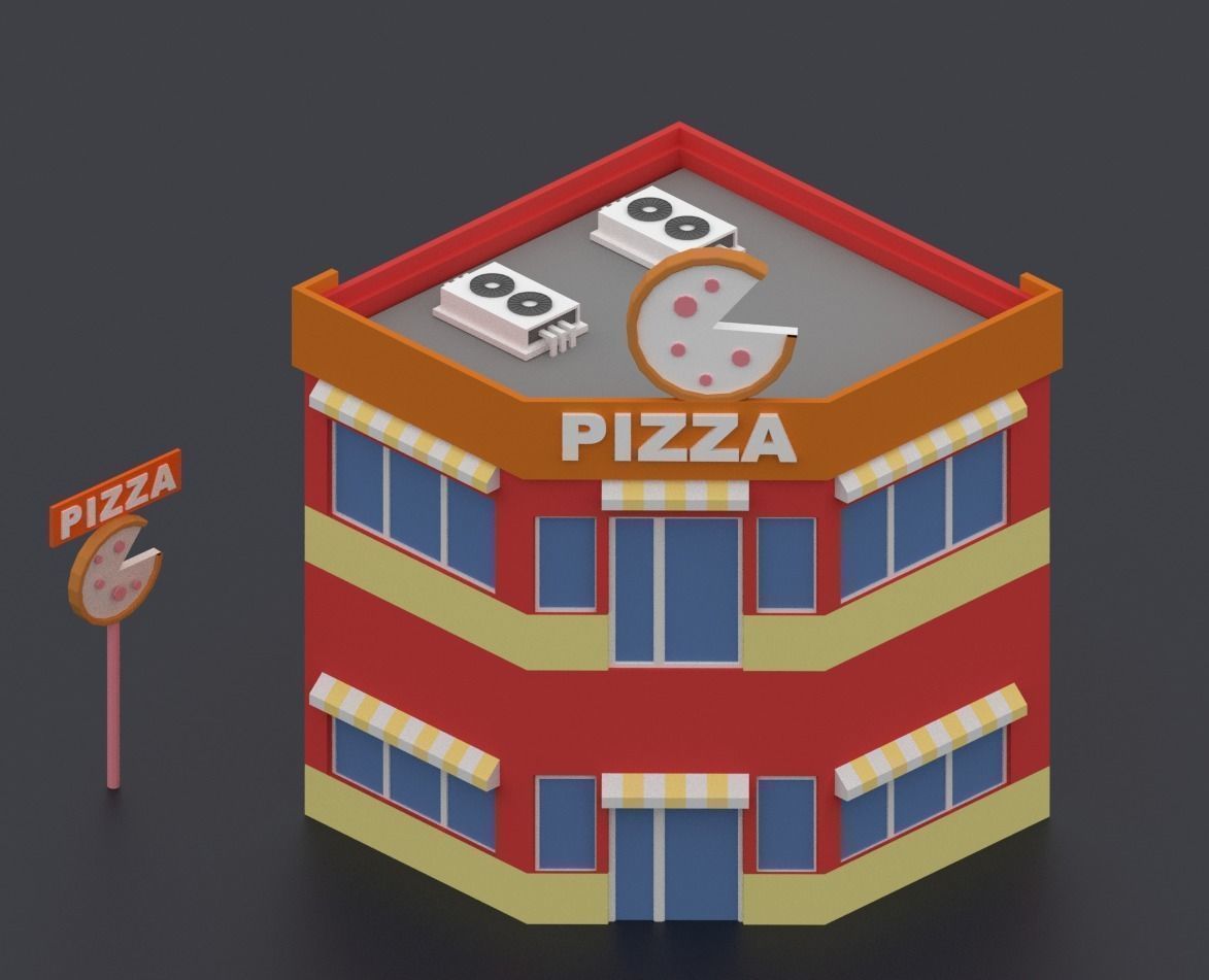 Low Poly City building with windows and balconies Low-poly 3D model_22