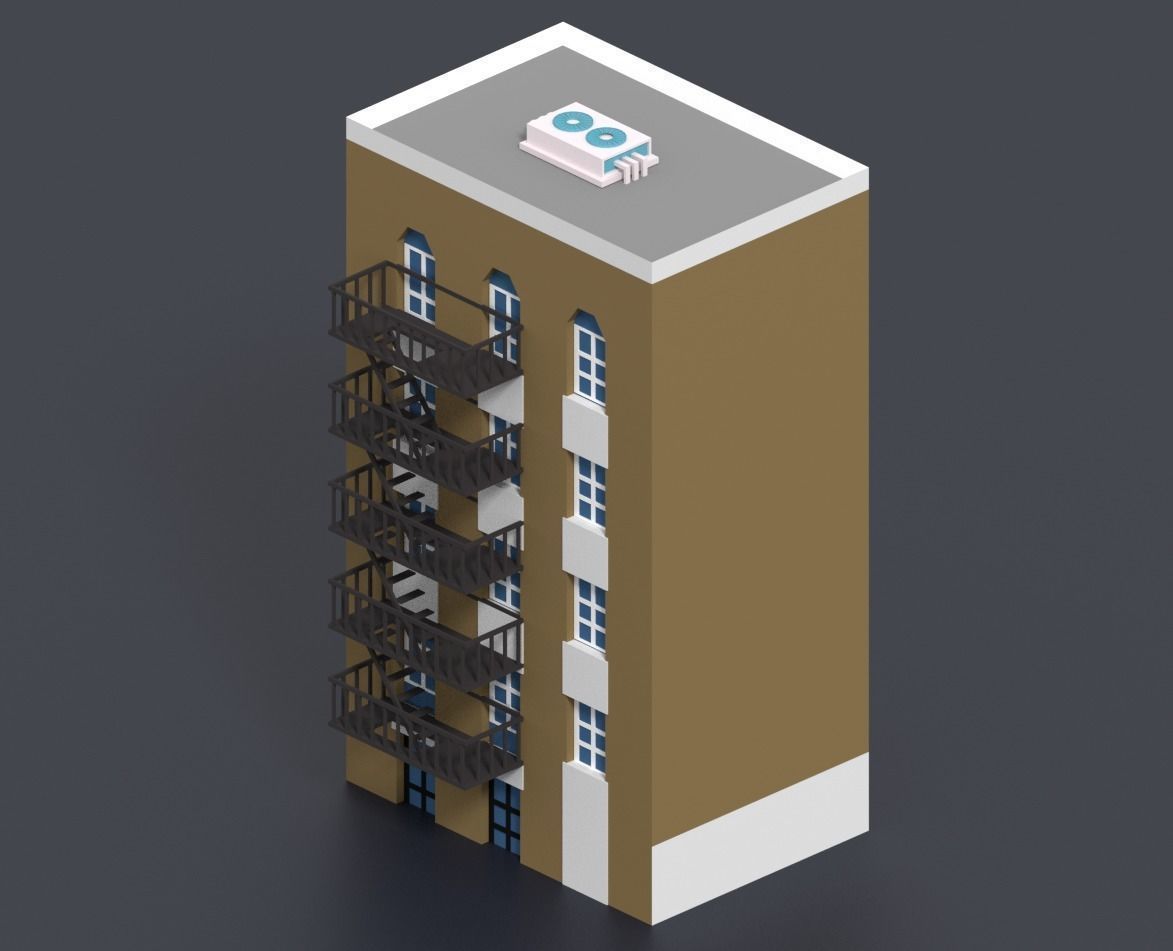 Low Poly City building with windows and balconies Low-poly 3D model_26