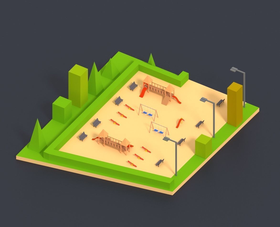 Low Poly City building with windows and balconies Low-poly 3D model_42