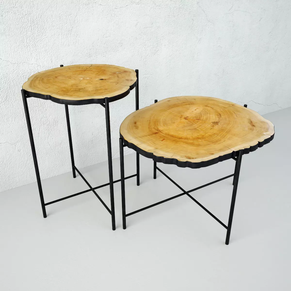 Teak Stump Side Tables 3D model_0