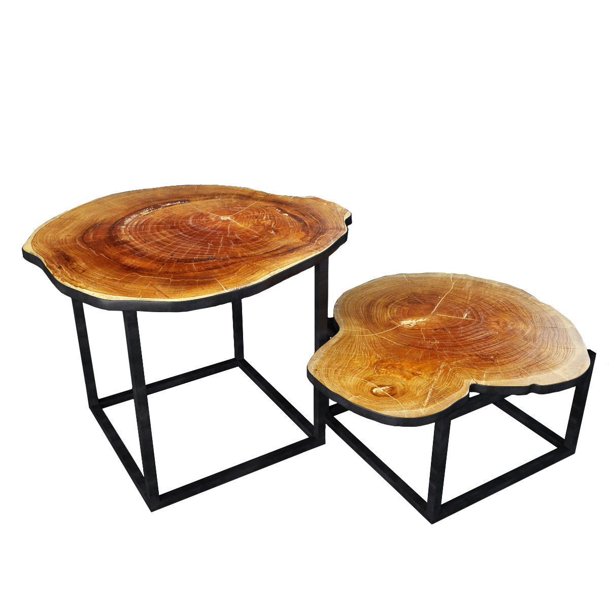 Teak Stump Side Tables 3D model_1