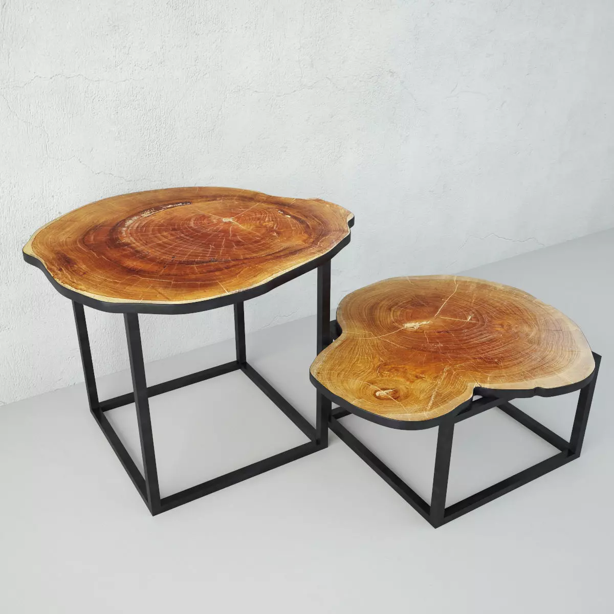 Teak Stump Side Tables 3D model_0